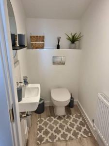 een badkamer met een wit toilet en een wastafel bij Modern 2bedroom House in Ipswich Suffolk in Ipswich