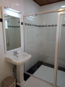 y baño con lavabo y ducha acristalada. en The Grand Leisure, en Iluppankadawala