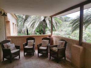 porche con sillas y vistas a una palmera en Finca Marchequivir, en Bernia