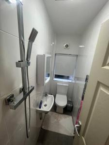a small bathroom with a toilet and a sink at Solihull house weekly/ monthly in Sheldon