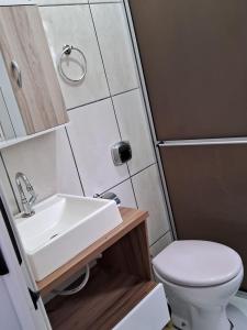 a small bathroom with a sink and a toilet at AP número 3 in Governador Celso Ramos