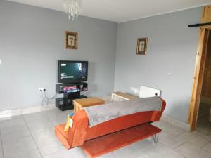 ein Wohnzimmer mit einem Sofa und einem TV in der Unterkunft Self Catering apartment Achill Island Pets Allowed in Westport