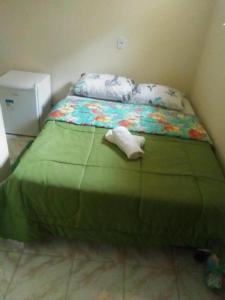 a bed with a green blanket and pillows on it at POUSADA AGUAS CRISTALINAS in Maceió