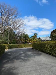 a driveway with hedges on the side of a house at Bar 39 in Higashihiroshima