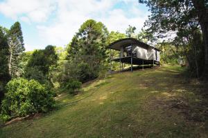 a gazebo on the side of a hill with trees at Kaalba in Maleny