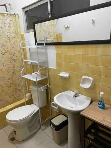 a bathroom with a toilet and a sink at Family Apart Studio in Puerto Baquerizo Moreno