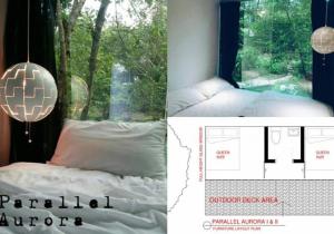 Un collage de un dormitorio con cama y ventana en Time Capsule Retreat, Sungai Lembing, en Sungai Lembing