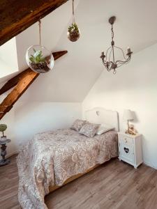 a bedroom with a bed and a chandelier at Les Suites du 119 in Vannes