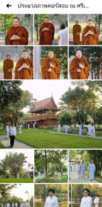 een collage van foto's van een man in een oranje mantel bij Sripiamsuk Resort Bangkok in Pathum Thani