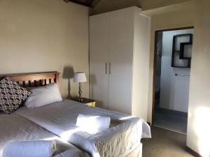 a bedroom with a large bed and a closet at Windmill Farm in Bergville