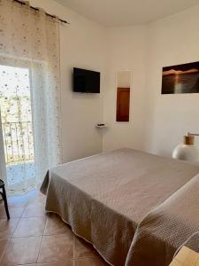 1 dormitorio con 1 cama y TV en la pared en Marì en Vico del Gargano