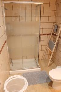 a glass shower in a bathroom with a toilet at Mary (A): Confort y playa. in Breña Baja