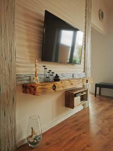 Televízia a/alebo spoločenská miestnosť v ubytovaní Panoráma Gold Wellness Apartman