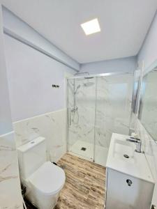 W łazience znajduje się toaleta, prysznic i umywalka. w obiekcie Apartamento Vistamar w mieście Santa Cruz de Tenerife