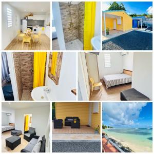 a collage of photos of a house at Bungalow Soleil Sainte-Anne - Plage à pied in Sainte-Anne