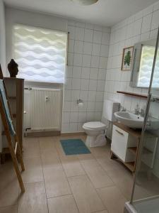 a bathroom with a toilet and a sink at Ferienwohnung Sunny in Bad Dürrheim