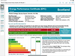 une capture d’écran du site web du certificat de performance énergétique dans l'établissement Kerrow House, à Cannich