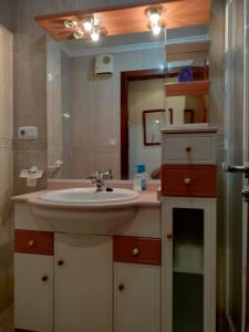uma casa de banho com um lavatório e um espelho em #Stop&Go "la estancia más corta del mundo" em Arzúa