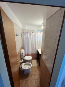 a small bathroom with a toilet and a sink at Dpto Pico Alquiler Temporario in Santa Rosa