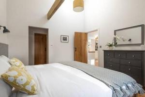a bedroom with a bed with a dresser and a mirror at Gilliflower 1 bedroom cottage at Trethwale Barns Holiday Home in Saint Keyne