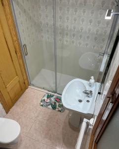 a bathroom with a shower and a sink at Broadway es Mar in El Perelló