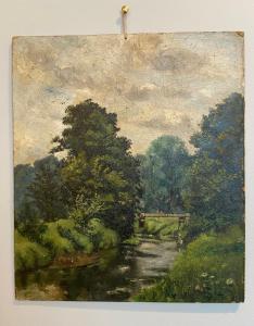 een schilderij van een rivier met bomen bij quartier26 in Neurenberg
