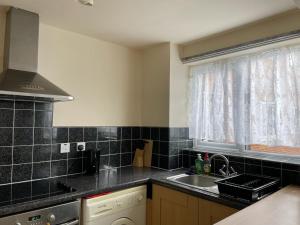 a kitchen with a sink and a counter top at London flat next to DLR station with free parking in London