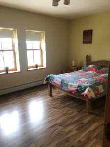 a bedroom with a bed and two windows at Country house in Killyhevlin