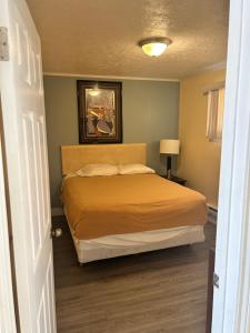ein Schlafzimmer mit einem Bett in einem Zimmer in der Unterkunft Sunparlor Motel in Leamington