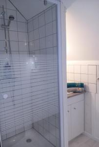 シャテルローにあるLes chambres de Béaのバスルーム(ガラスドア付きのシャワー付)