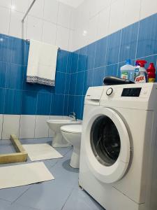 een wasmachine in een badkamer met een toilet bij Dardana&Gerjon apartament in Bathoria