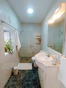 a bathroom with a sink and a shower and a toilet at El almendro de Maruja in Torviscón