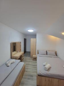 Cette chambre comprend 2 lits et un lavabo. dans l'établissement Eleon Motel, à Brezovicë