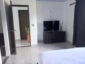 1 dormitorio con TV y vestidor con cama en CasaSpa, en La Dorada