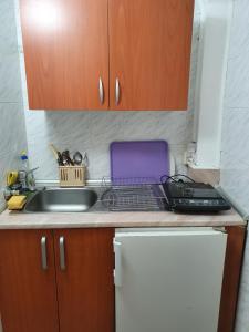 eine Küche mit Spüle und Tastatur auf einer Theke in der Unterkunft Malgo in Vrnjačka Banja