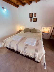 a bedroom with a bed with two lamps on it at Monoambientes El viejo Olivo in Villa Unión