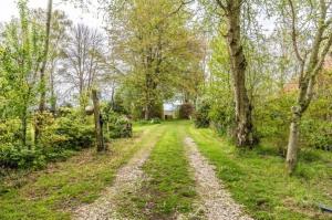 un camino de tierra en un campo con árboles en Achter de Vesting, en Bourtange