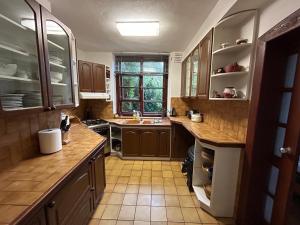 eine Küche mit Holzschränken und einem Waschbecken in der Unterkunft Holiday House No. 35 in Štôla