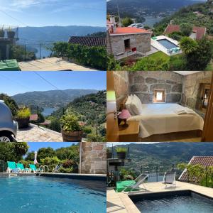 a collage of pictures of a resort with a swimming pool at Casa da Lage - Gerês in Vieira do Minho