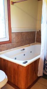 a large bath tub in a bathroom with a toilet at Hostal Florencia in Puerto Varas