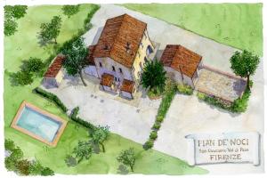 un disegno di una casa e di una piscina di Villa Pian De Noci - Tenuta del Palagio a Mercatale Val Di Pesa