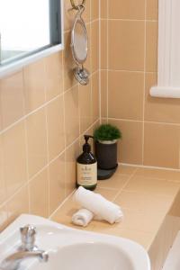 悉尼Eclectic Heritage Comfort with Terrace and Views的带水槽和镜子的浴室柜台 更多12张照片