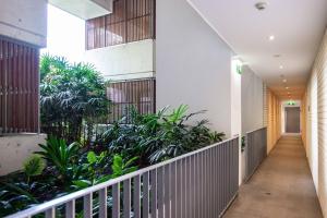 a hallway with plants on the side of a building at Lush Modern Sanctuary in the Heart of Surry Hills in Sydney