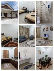 uma colagem de fotos com diferentes tipos de mobiliário em Tokiku Homestay Paka unit B em Paka