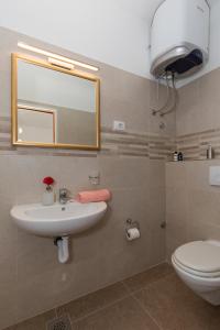 a bathroom with a sink and a toilet and a mirror at guesthouse Libertas 1 in Dubrovnik