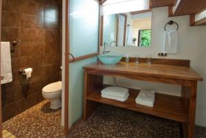La salle de bains est pourvue d'un lavabo, de toilettes et d'un miroir. dans l'établissement The Cloud Forest Magical Villa, à Monteverde Costa Rica