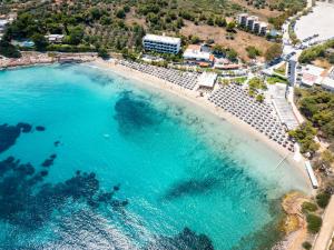 an aerial view of a beach and the ocean at Seaside Modern Apartment - Explore Athens and Beyond in Porto Rafti