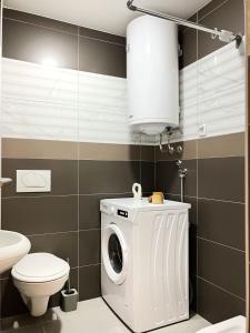 een badkamer met een wasmachine en een toilet bij Don Balkan Apple in Vrnjačka Banja