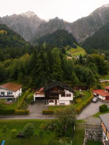 an aerial view of a village in the mountains at Haus Maschol in Wald am Arlberg