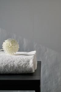 a white flower sitting on top of a towel at RMH Modena Raffaello in Modena